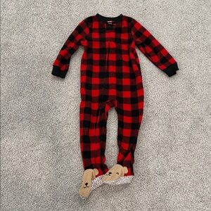 Carter's Baby Red & Black Plaid Footie Pajamas 2T, Unisex Christmas PJ’s
